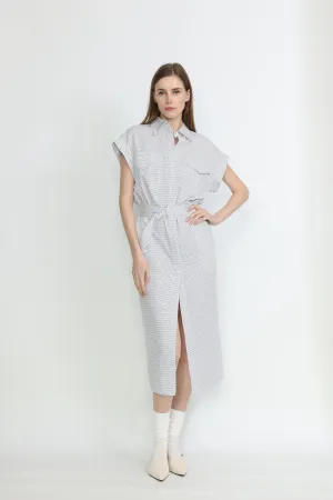 Ballarat Dress - Utility shirt dress in white polka