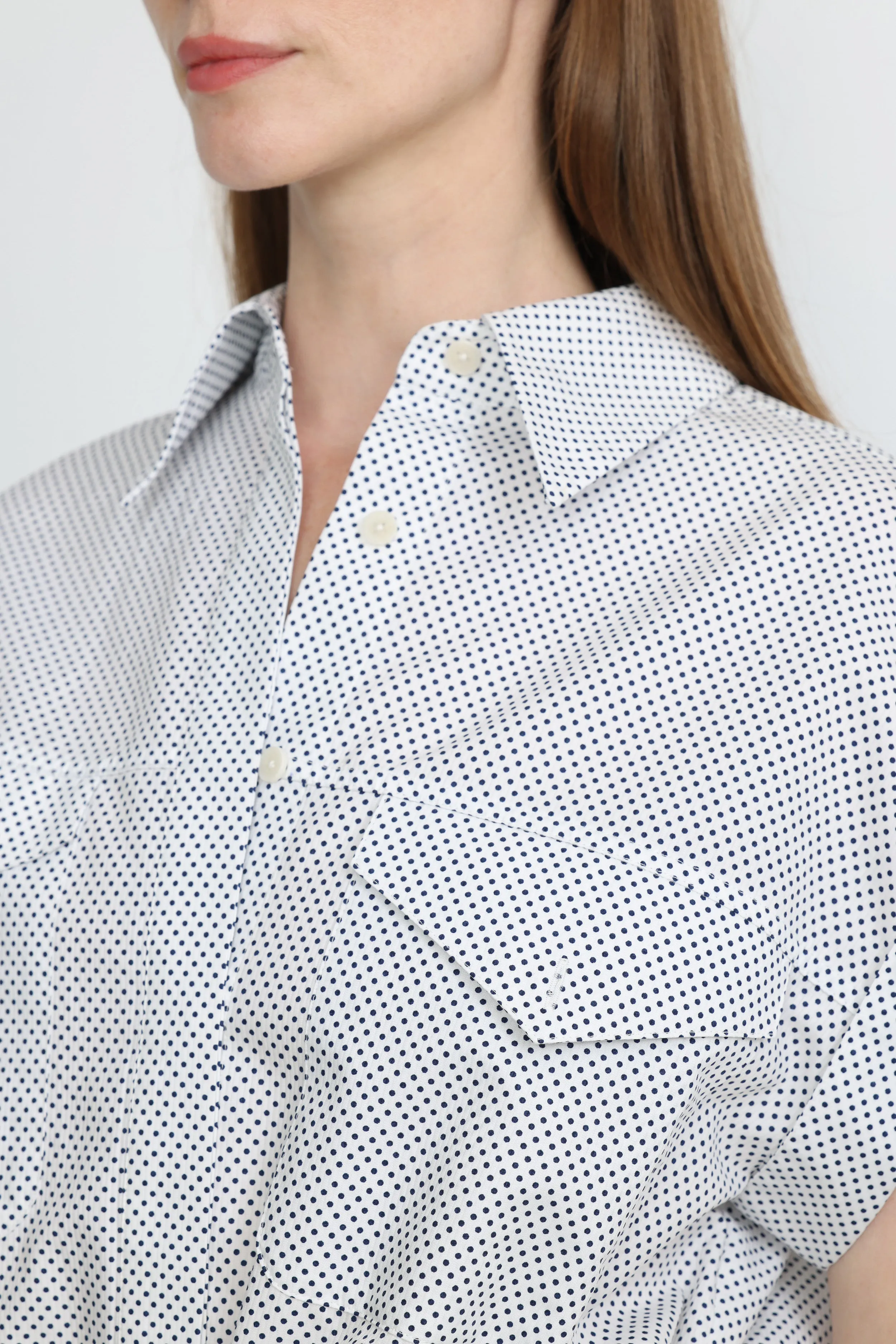 Ballarat Dress - Utility shirt dress in white polka