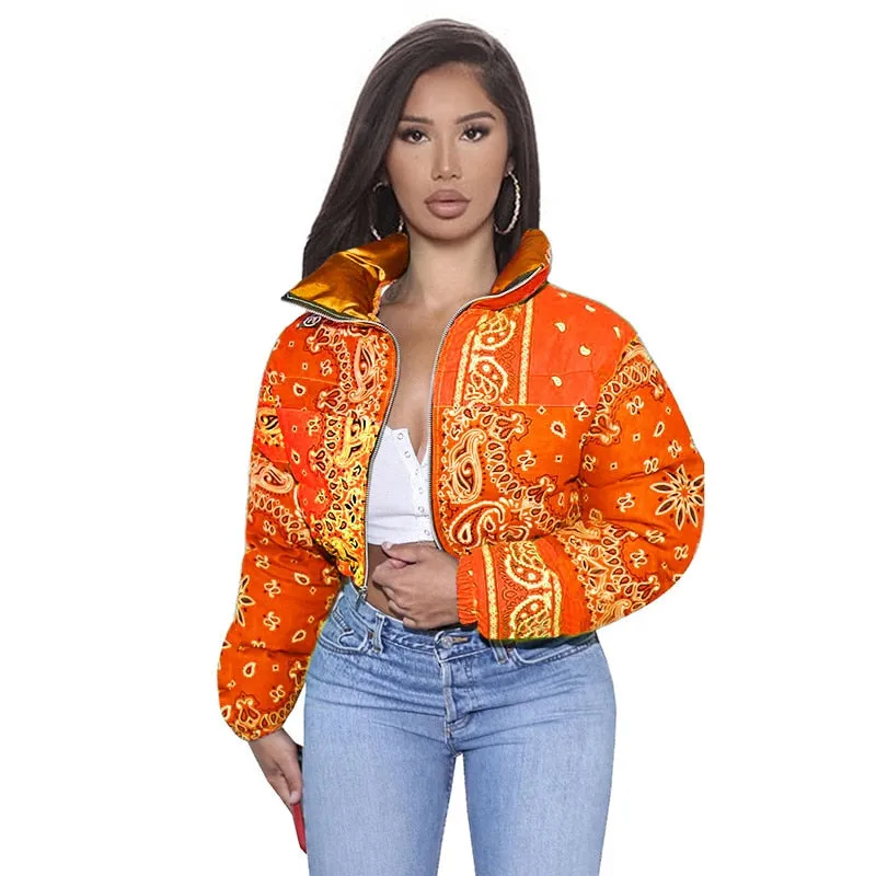Bandana Coat Paisley Printed Bubble Jackets For Women