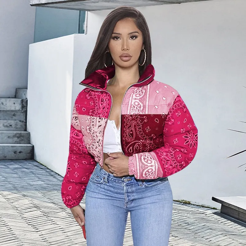 Bandana Coat Paisley Printed Bubble Jackets For Women