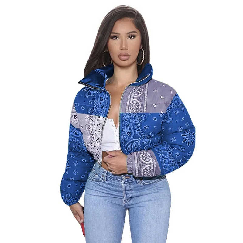 Bandana Coat Paisley Printed Bubble Jackets For Women