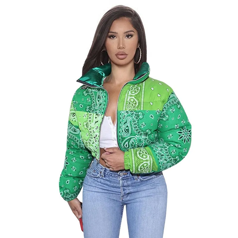 Bandana Coat Paisley Printed Bubble Jackets For Women