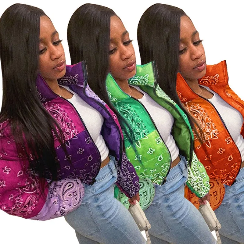 Bandana Coat Paisley Printed Bubble Jackets For Women