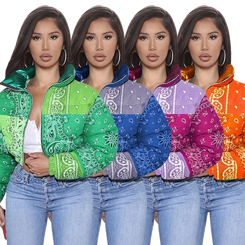 Bandana Coat Paisley Printed Bubble Jackets For Women