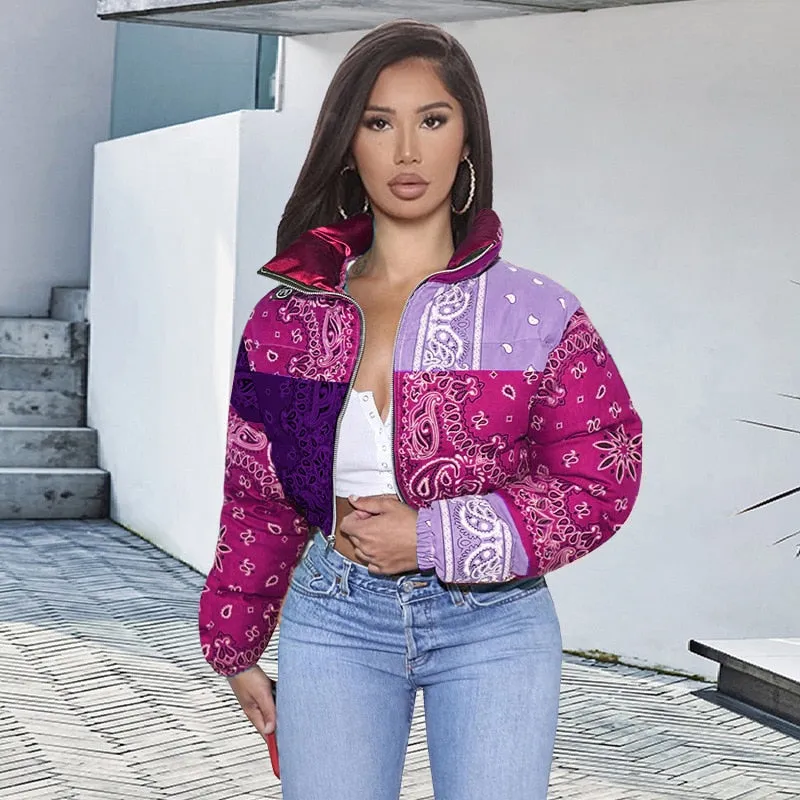 Bandana Coat Paisley Printed Bubble Jackets For Women