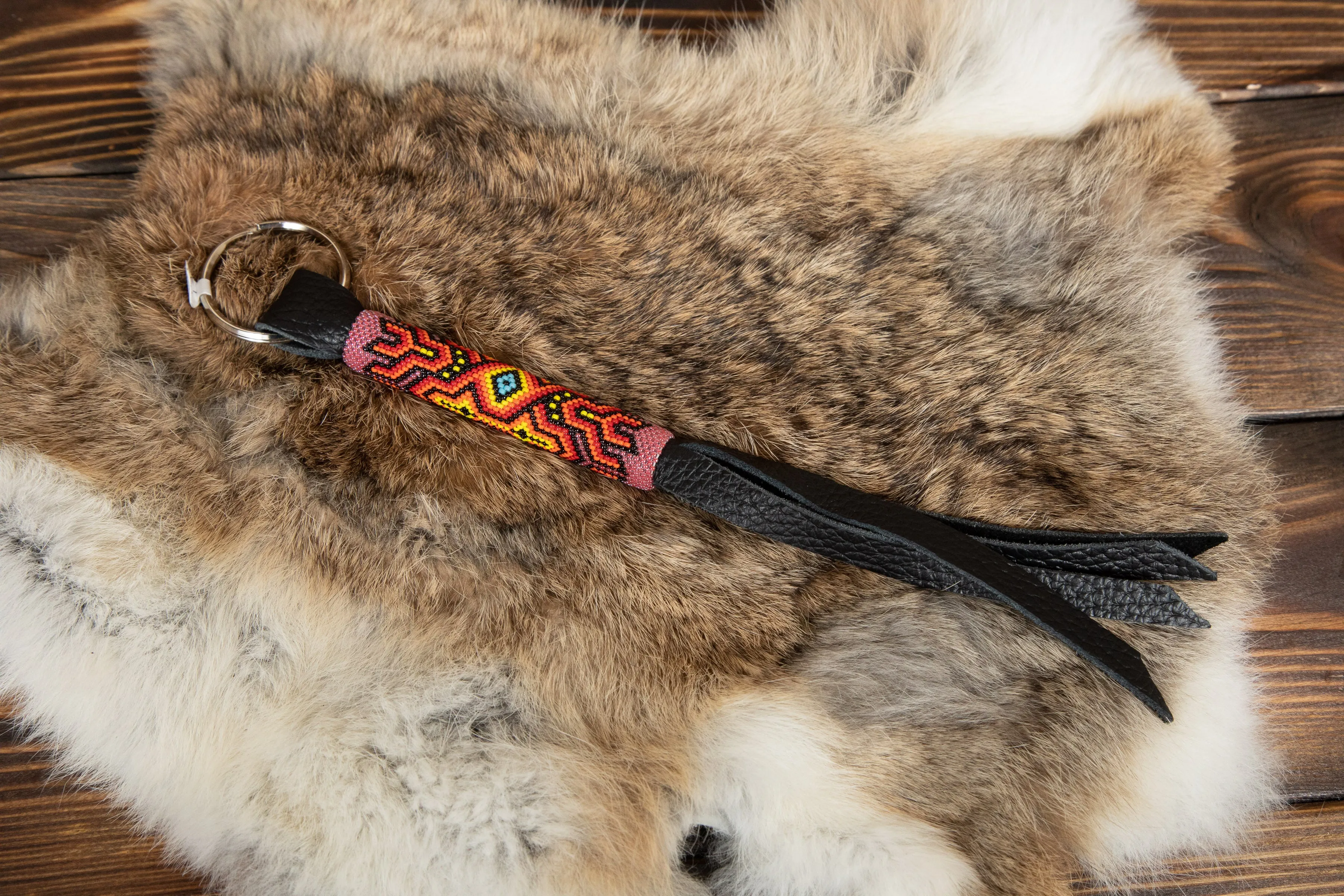 Beaded Leather Keychain