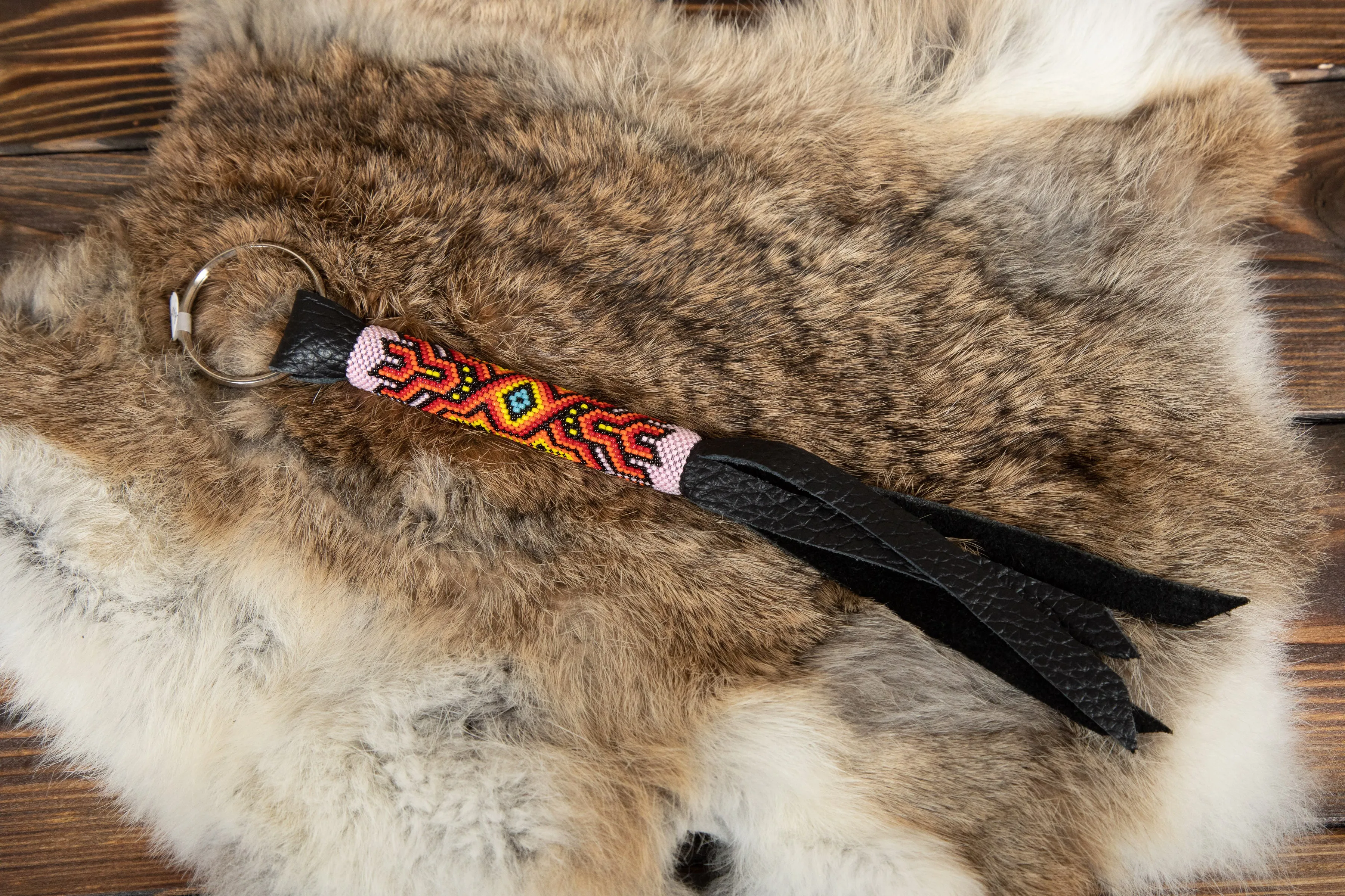 Beaded Leather Keychain