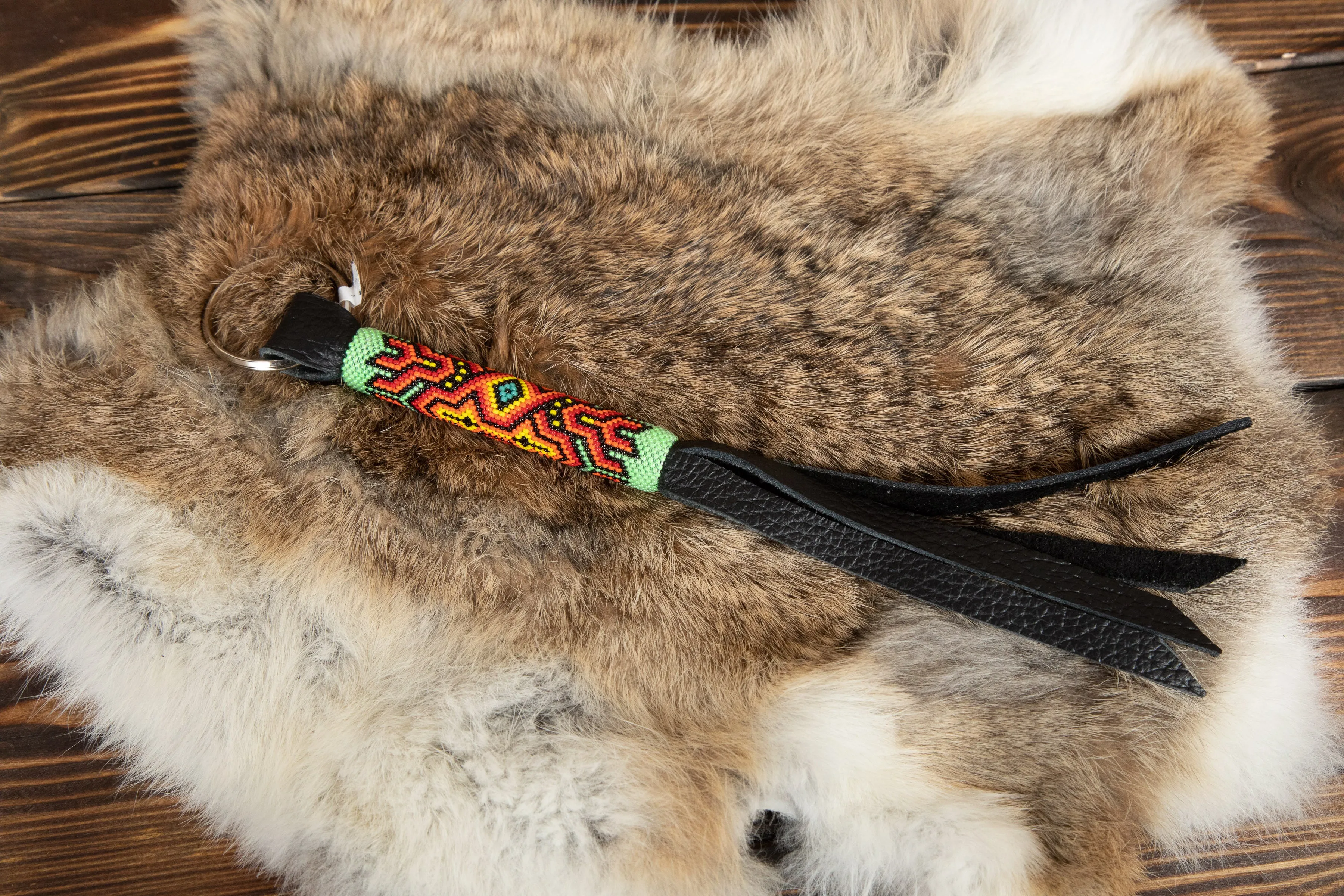 Beaded Leather Keychain