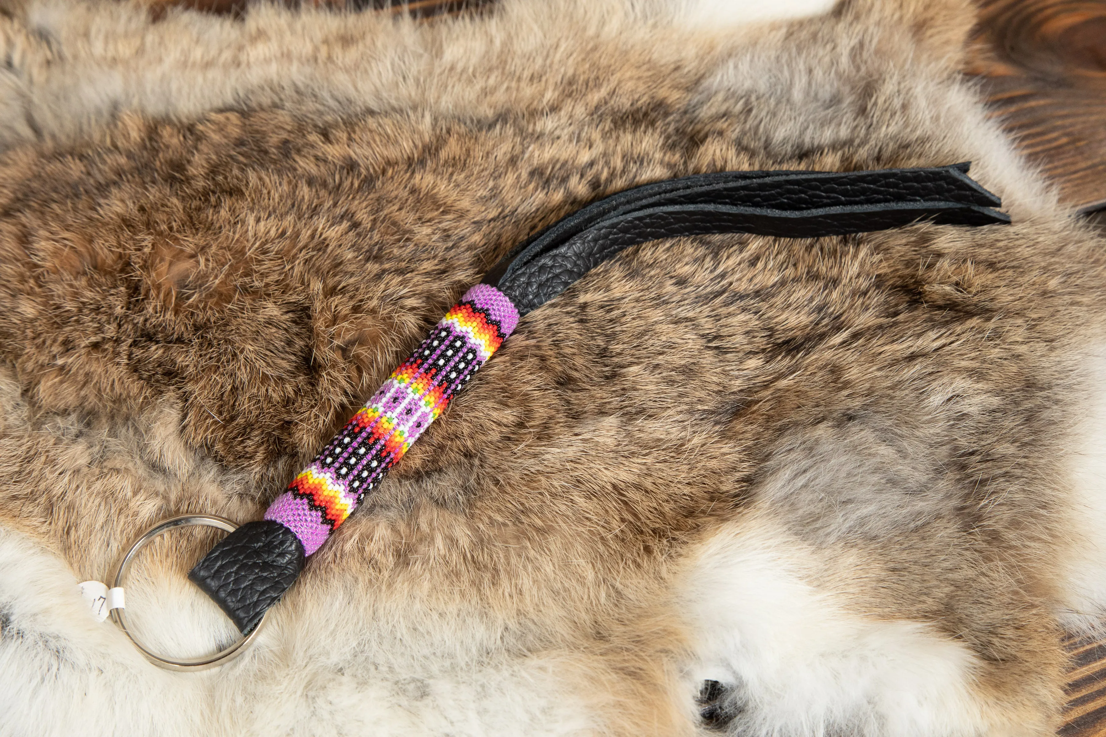 Beaded Leather Keychain