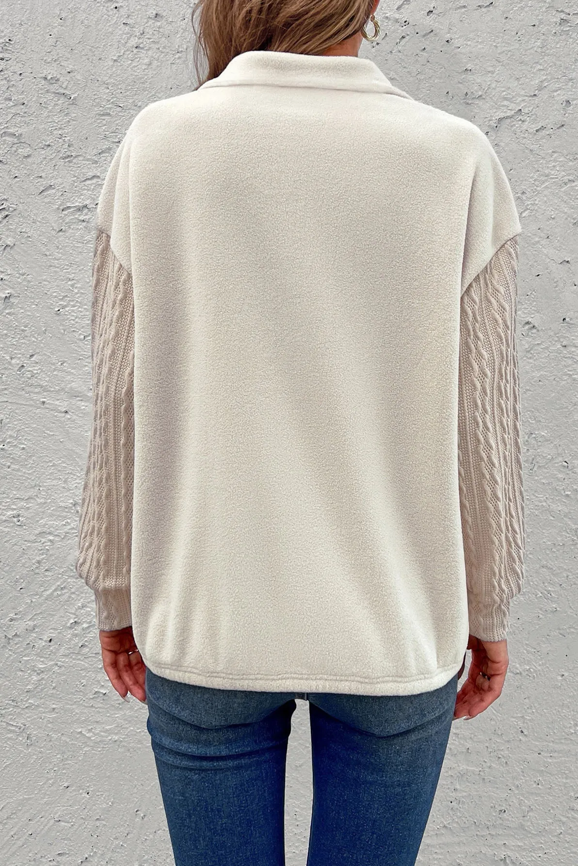 Beige Half Zip Drop Shoulder Sweatshirt