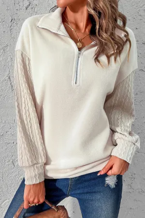 Beige Half Zip Drop Shoulder Sweatshirt