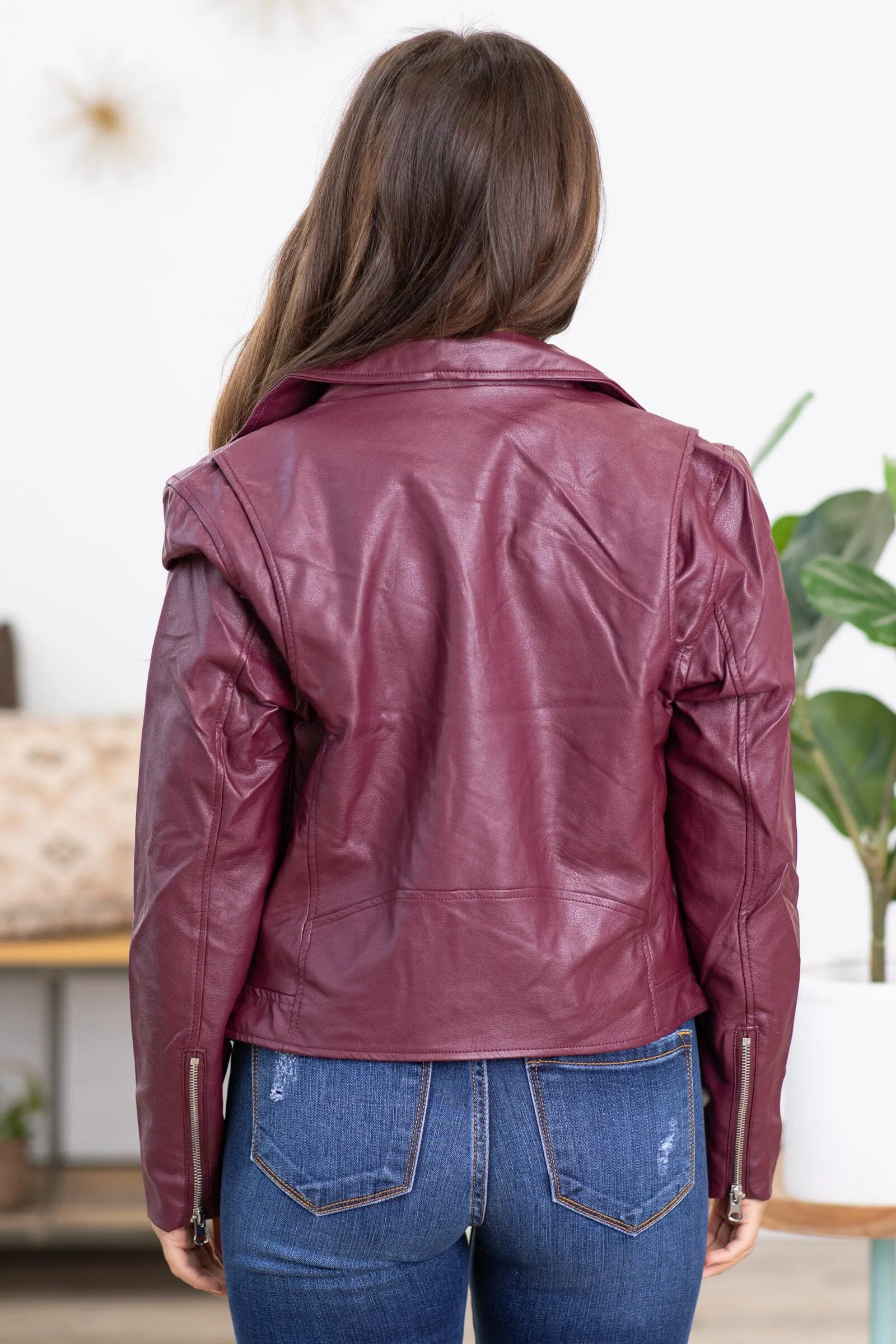 Berry Faux Leather Moto Jacket