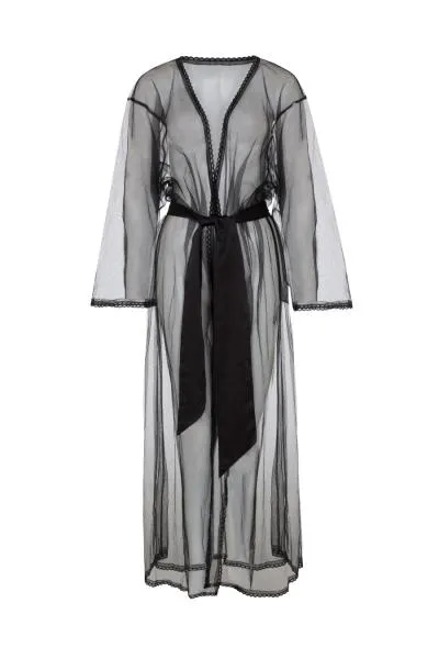 Betty Sheer Tulle Robe - Black -