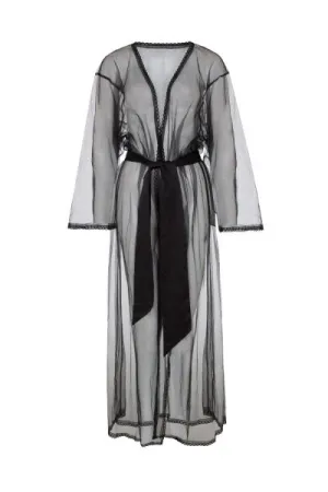 Betty Sheer Tulle Robe - Black -