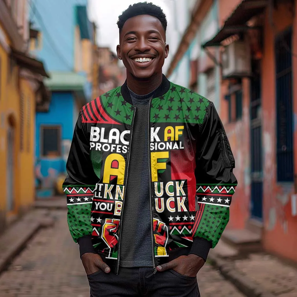 Black AF Professional AF But Will Knuck If You Sleeve Zip Bomber Jacket African Pride DT02