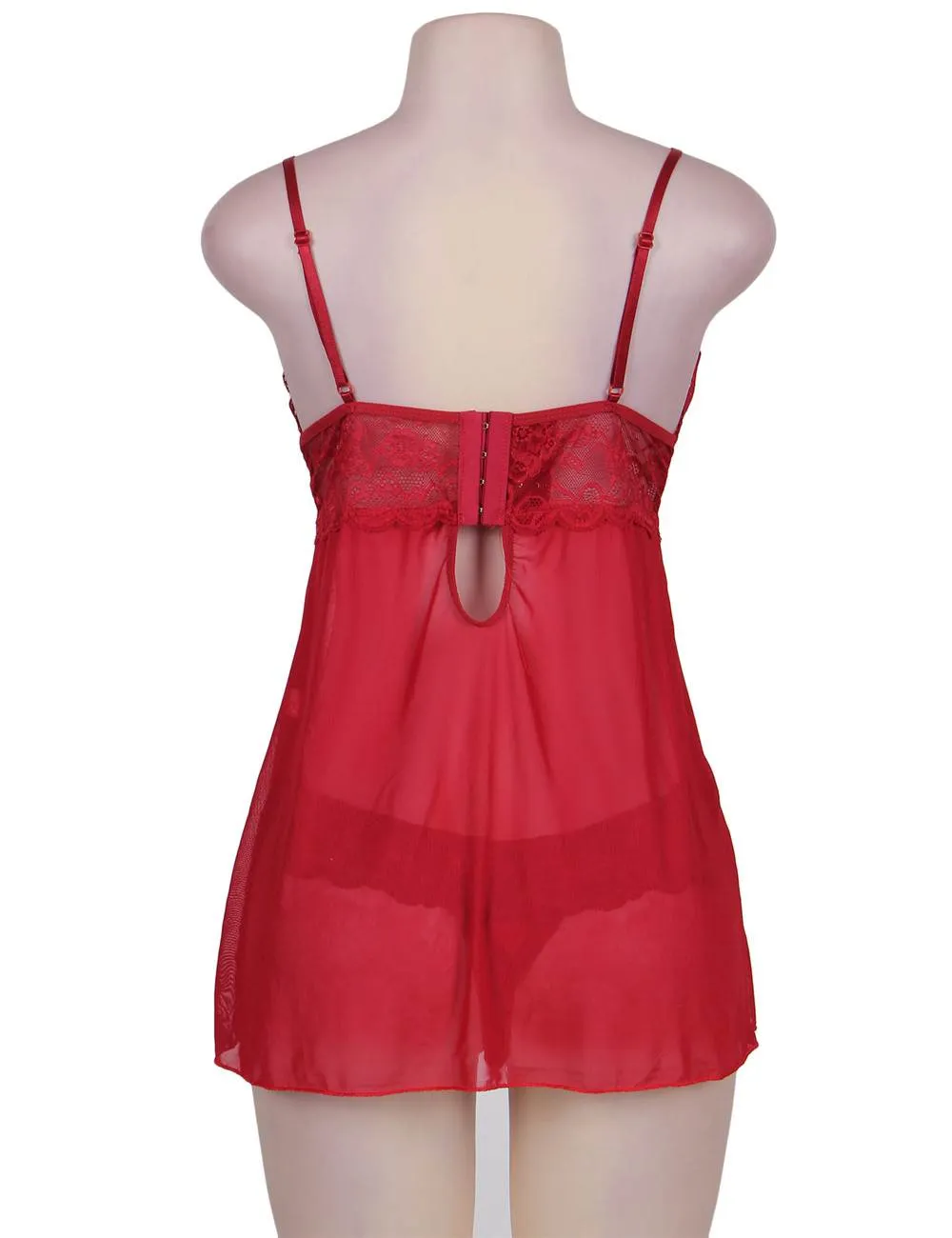 Black & Red Sweetheart Scalloped Lace Decor Babydoll