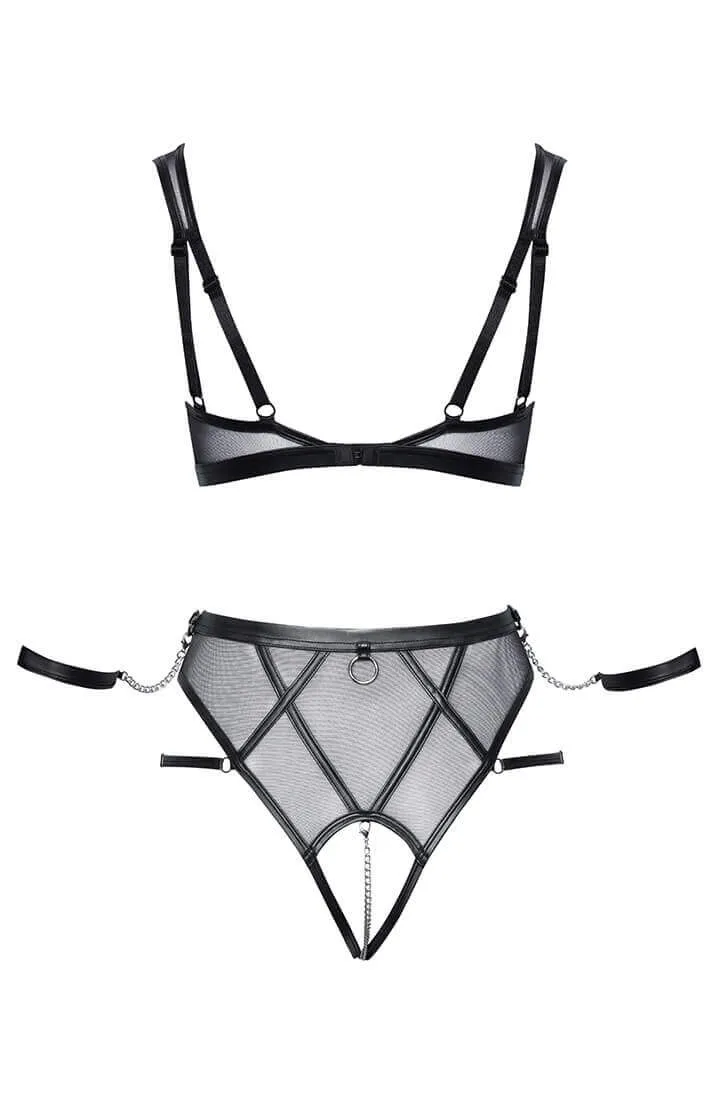 Black bondage lingerie set with restraints - Obeying Commands