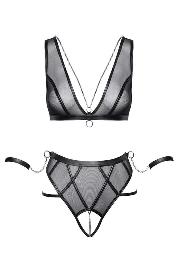 Black bondage lingerie set with restraints - Obeying Commands
