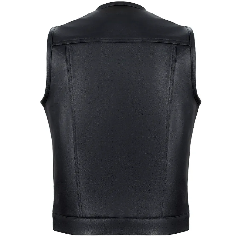 Black Collarless Biker Vest