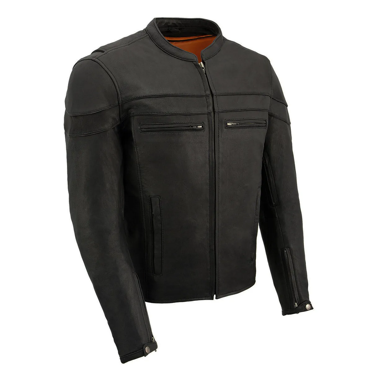 Black Color ML1408 Men's Sporty Crossover Leather Jacket