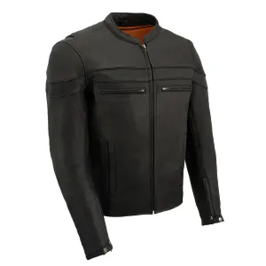 Black Color ML1408 Men's Sporty Crossover Leather Jacket