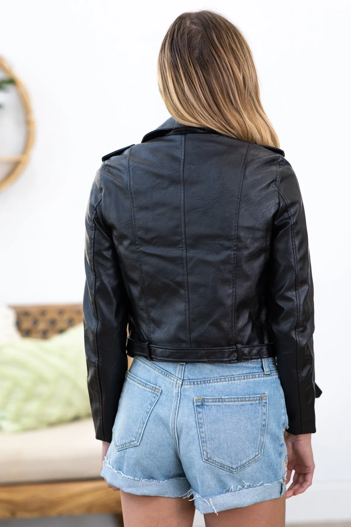 Black Faux Leather Moto Style Jacket