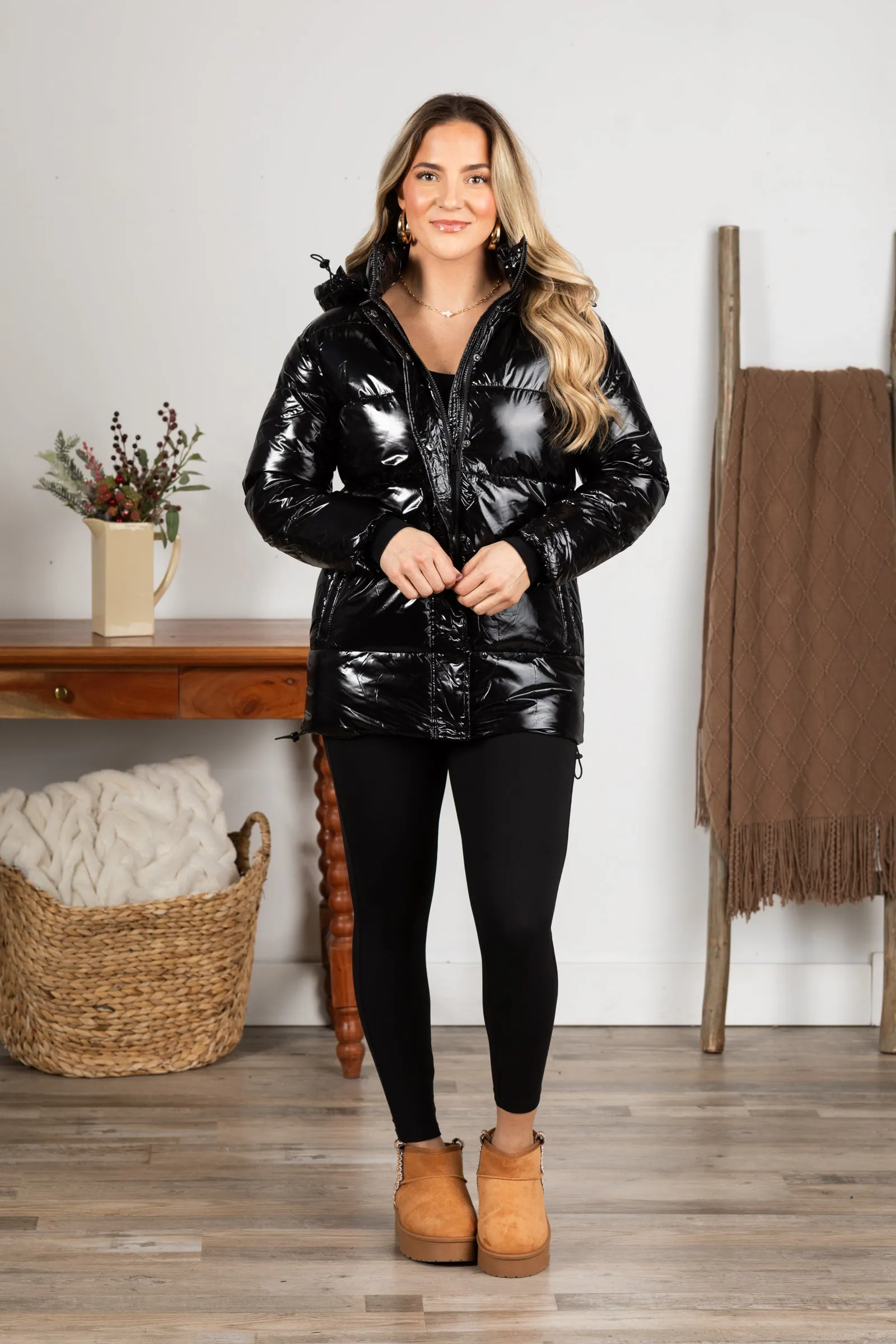Black Glossy Faux Leather Jacket