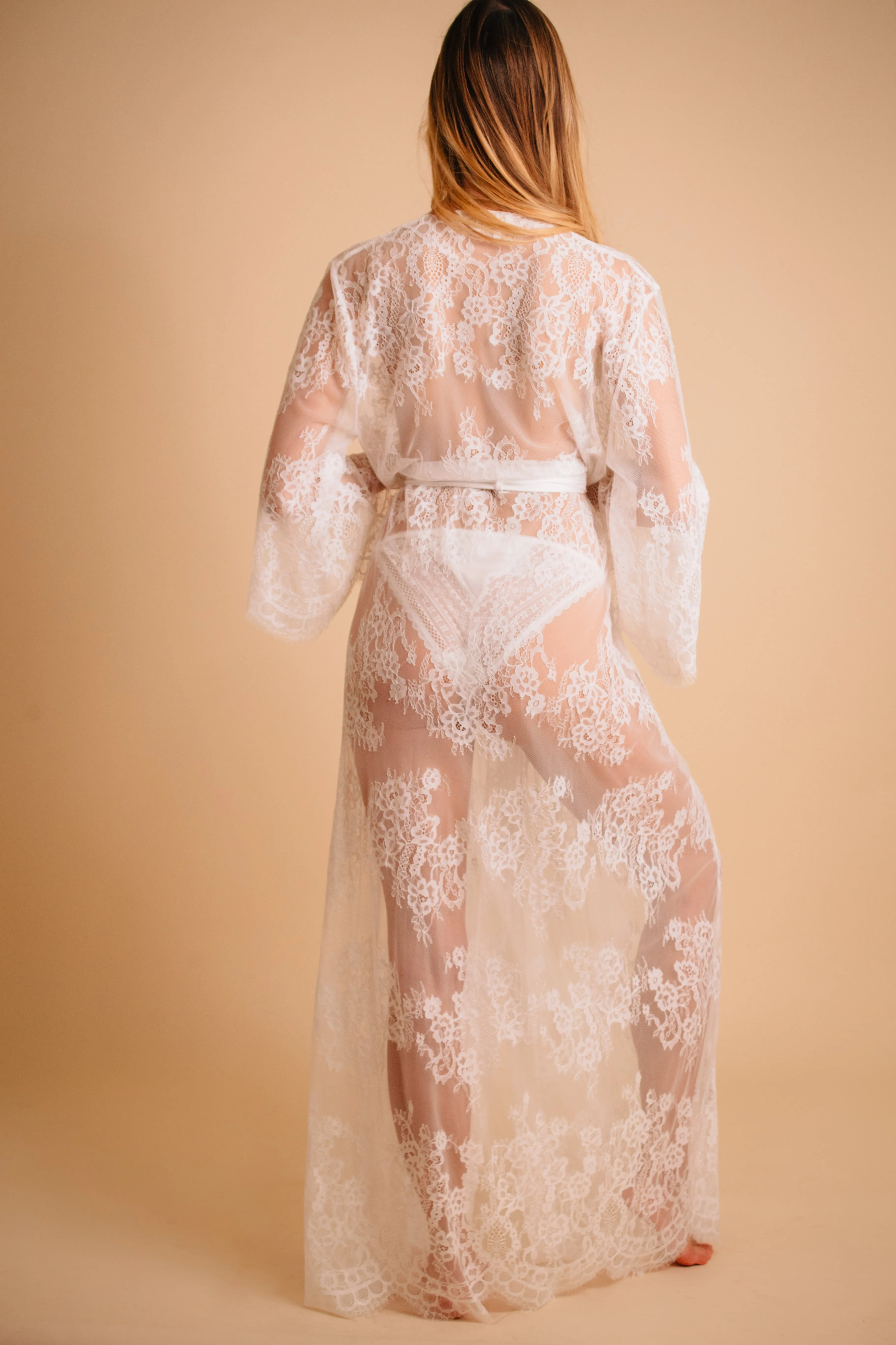 Black Lace Maxi Kimono Robe