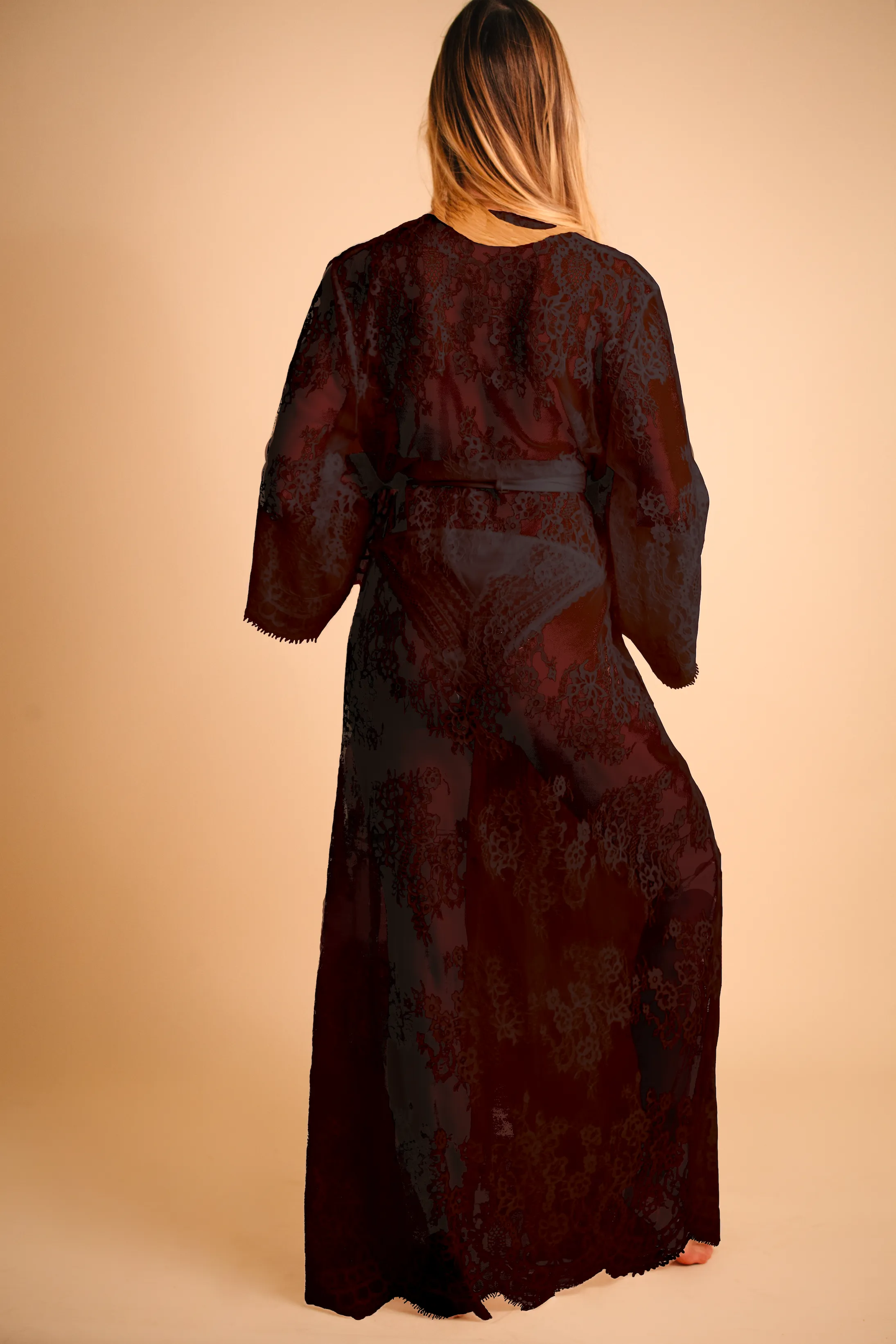 Black Lace Maxi Kimono Robe