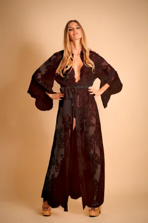 Black Lace Maxi Kimono Robe