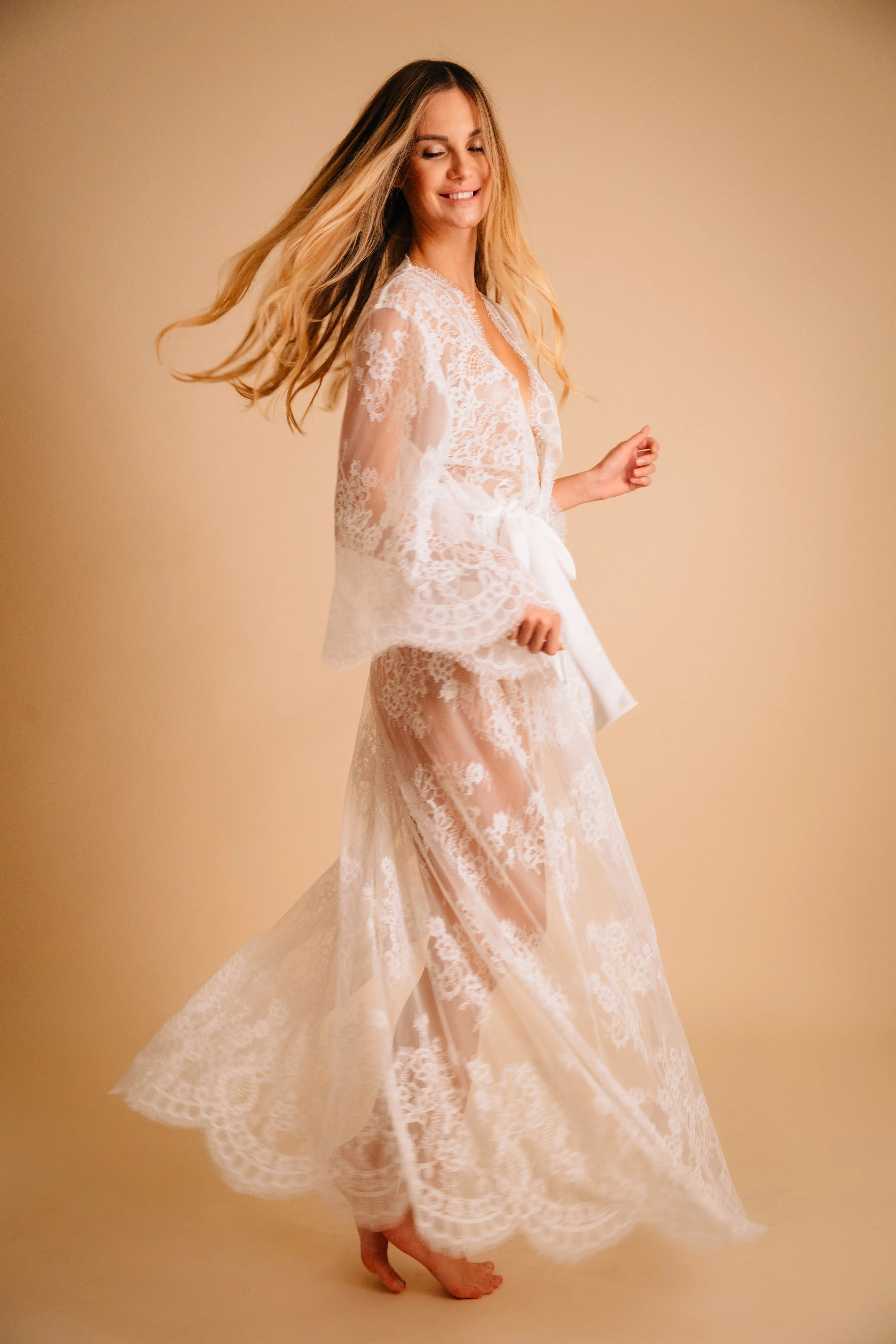 Black Lace Maxi Kimono Robe