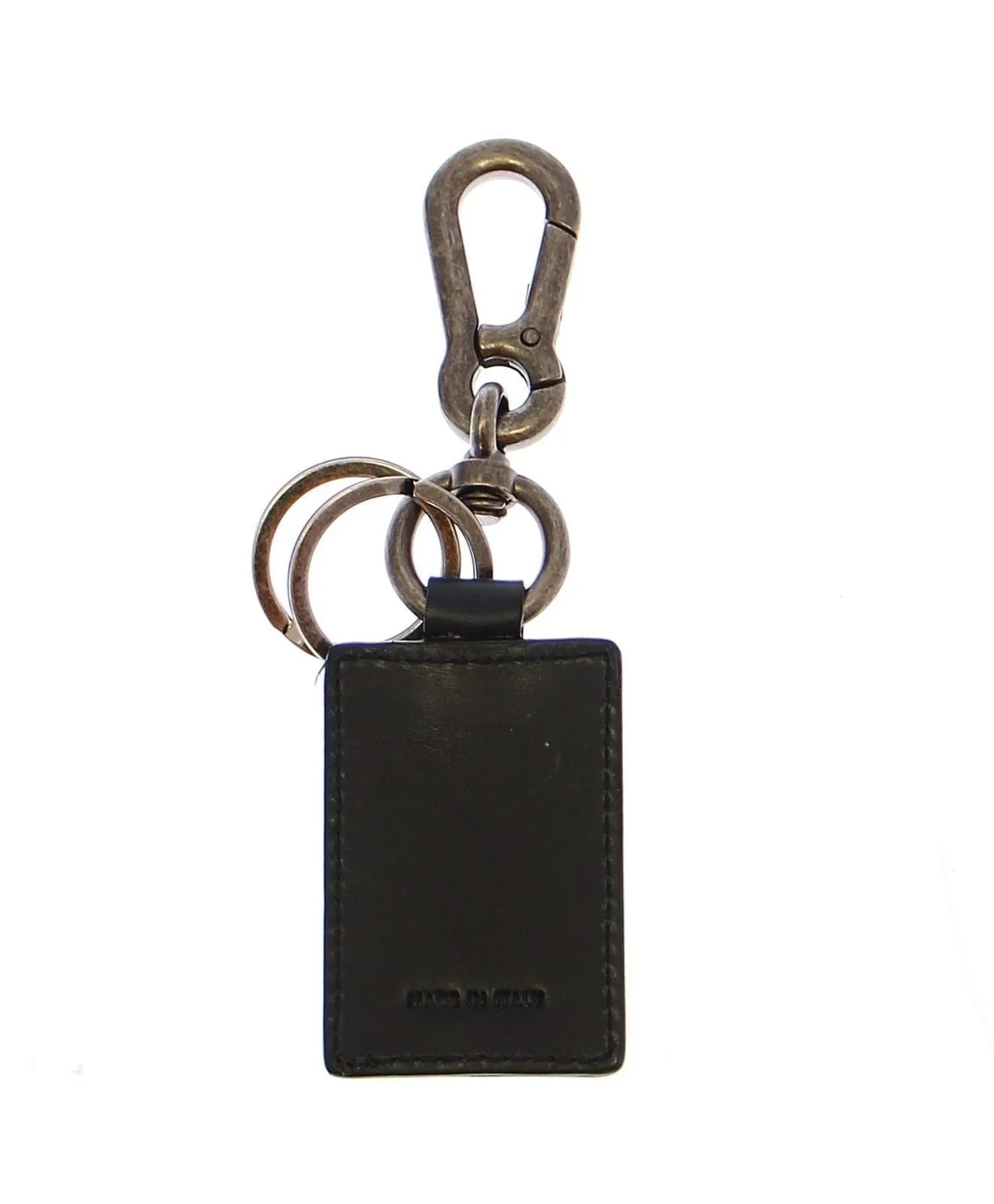 Black Leather Metal Ring Keychain