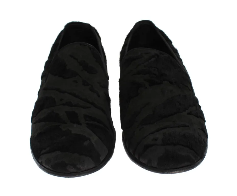 Black Leather Pony Hair Loafers