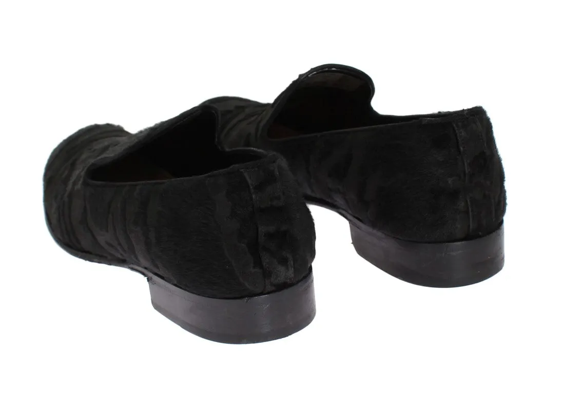 Black Leather Pony Hair Loafers
