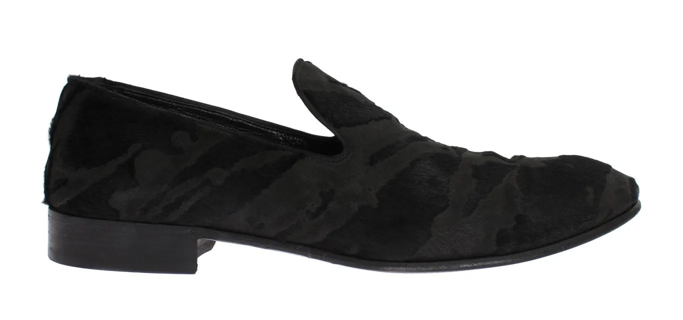 Black Leather Pony Hair Loafers