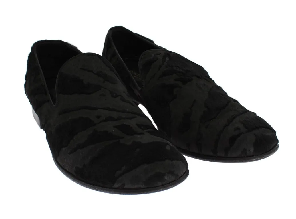 Black Leather Pony Hair Loafers