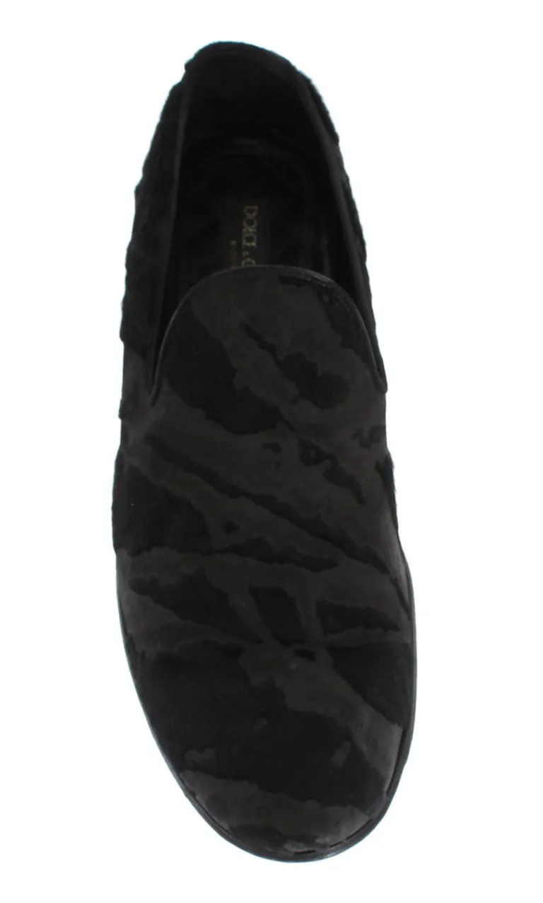 Black Leather Pony Hair Loafers