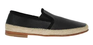 Black Leather Slip Loafers Moccasins