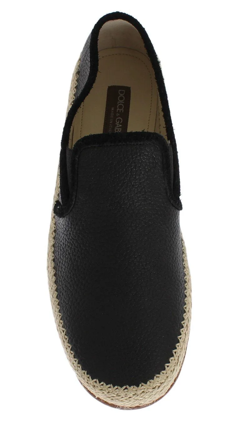 Black Leather Slip Loafers Moccasins