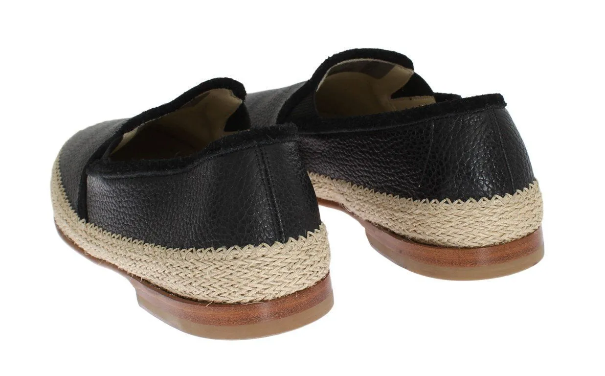 Black Leather Slip Loafers Moccasins