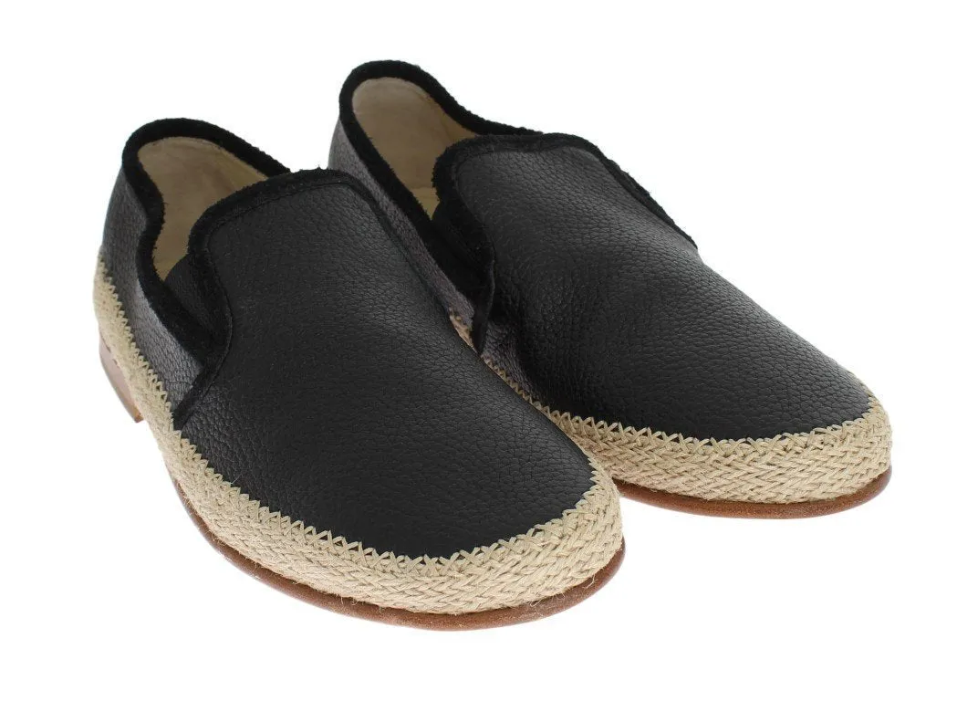 Black Leather Slip Loafers Moccasins