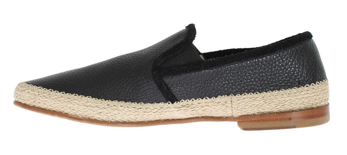 Black Leather Slip Loafers Moccasins