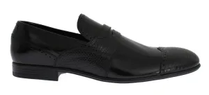 Black Lizard Leather Loafers Dress Shoes