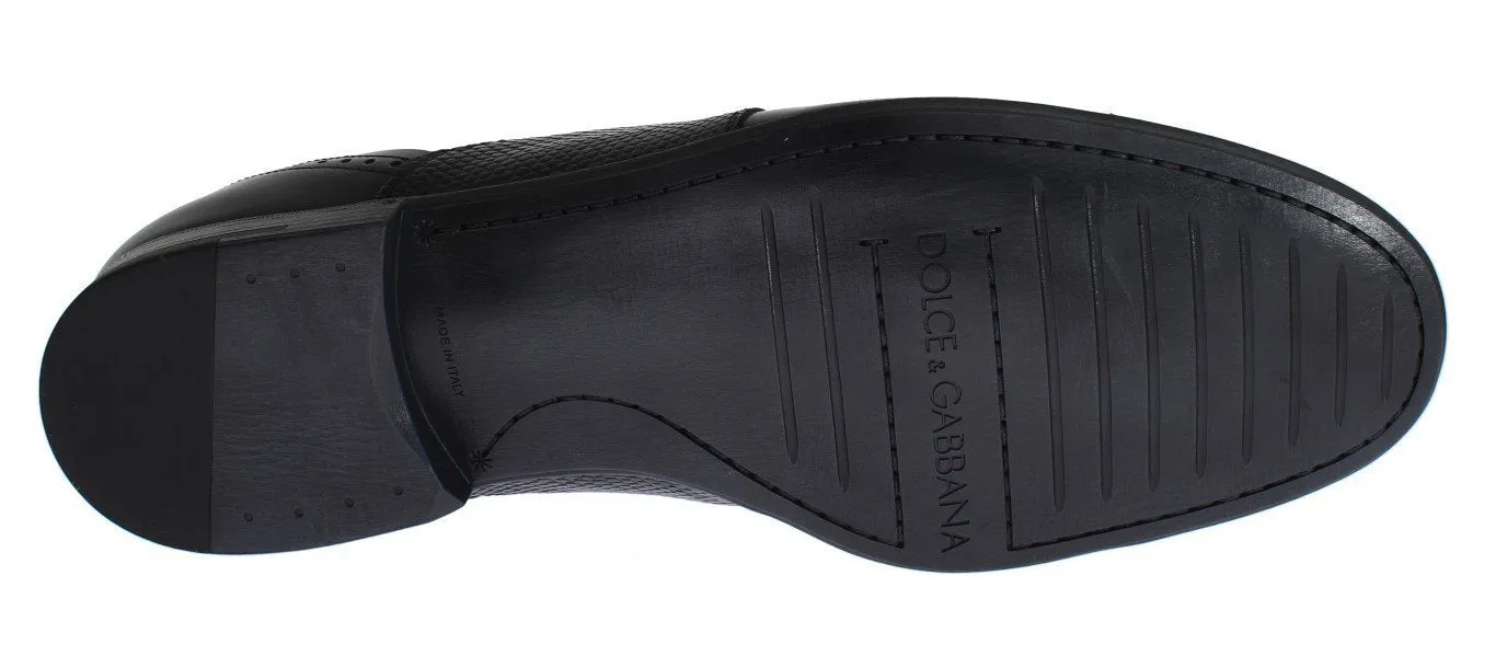 Black Lizard Leather Loafers Dress Shoes