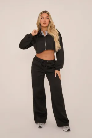 Black Oversized Zip Front Hoodie Lounge Set - Ellery