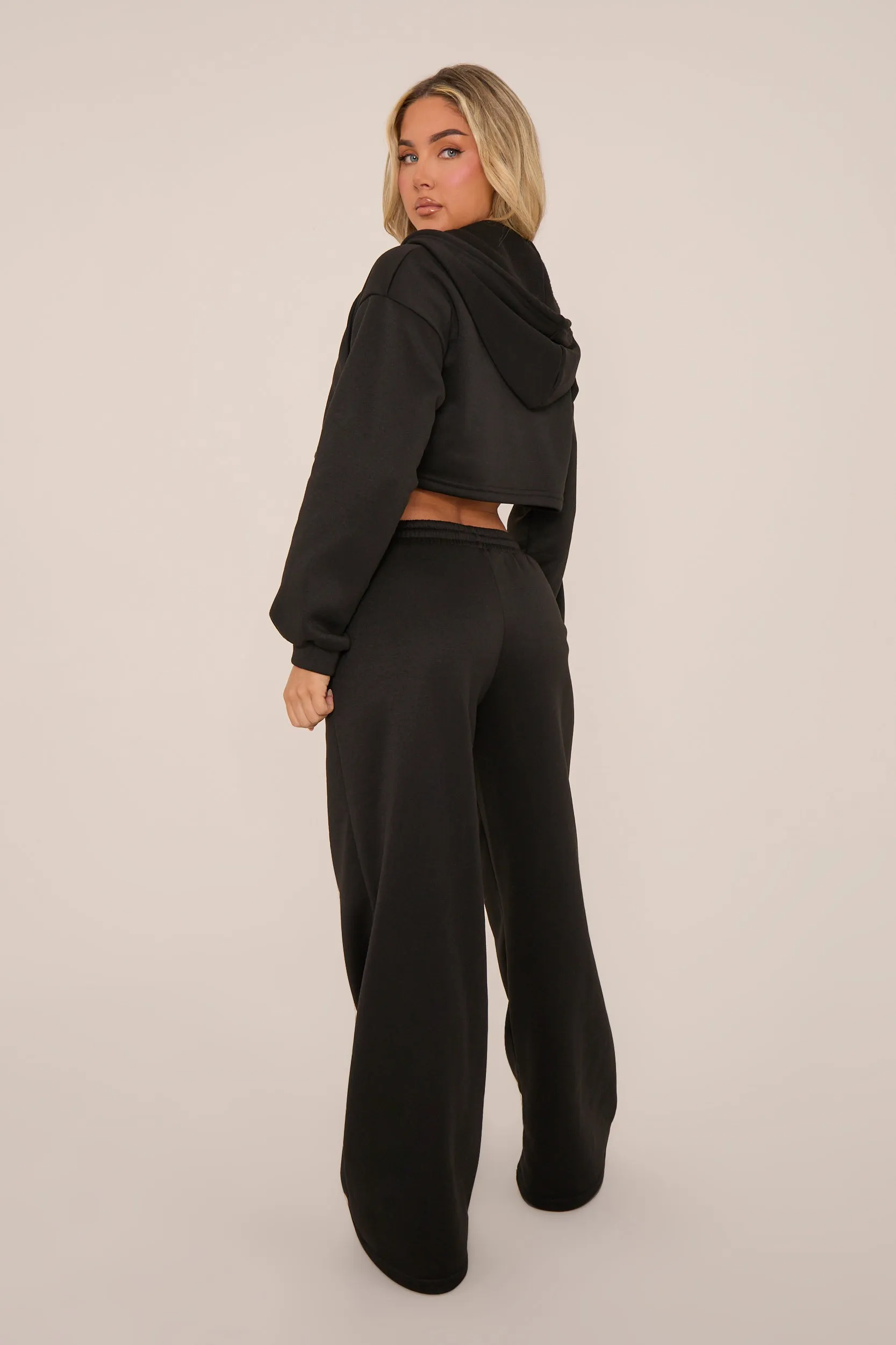 Black Oversized Zip Front Hoodie Lounge Set - Ellery
