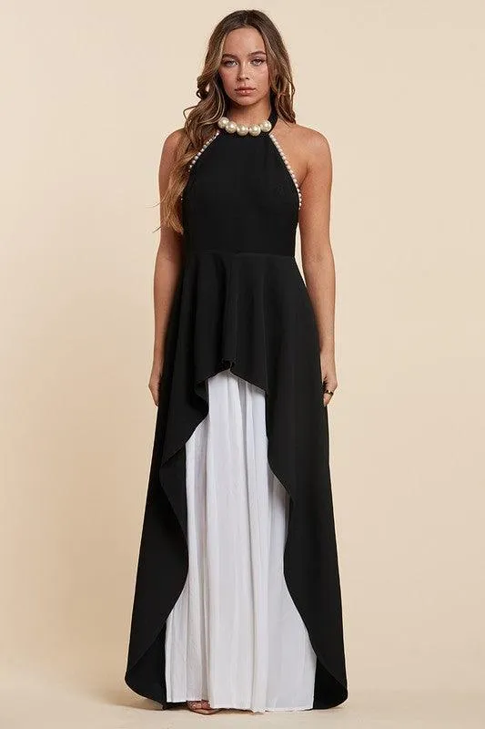 Black Pearl Neck Jumpsuit