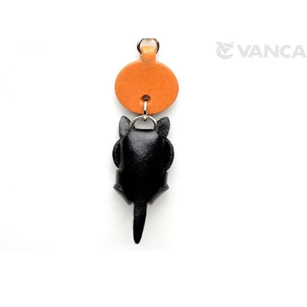 Black Playing Japanese Leather Keychains Cat