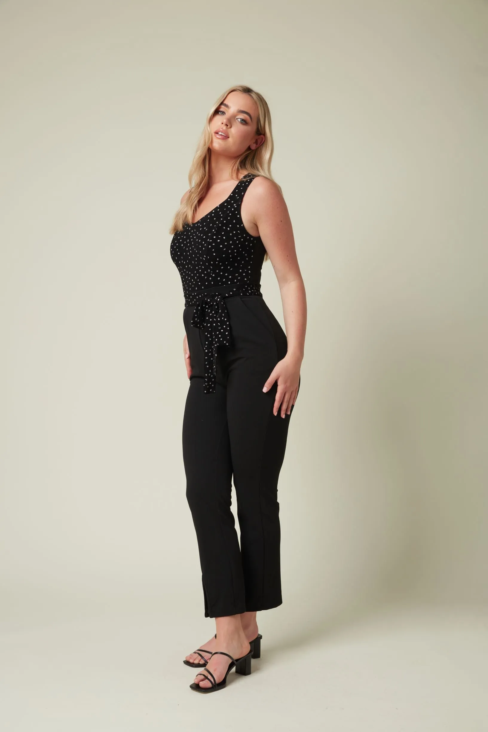 Black Printed Jumpsuit with Belt