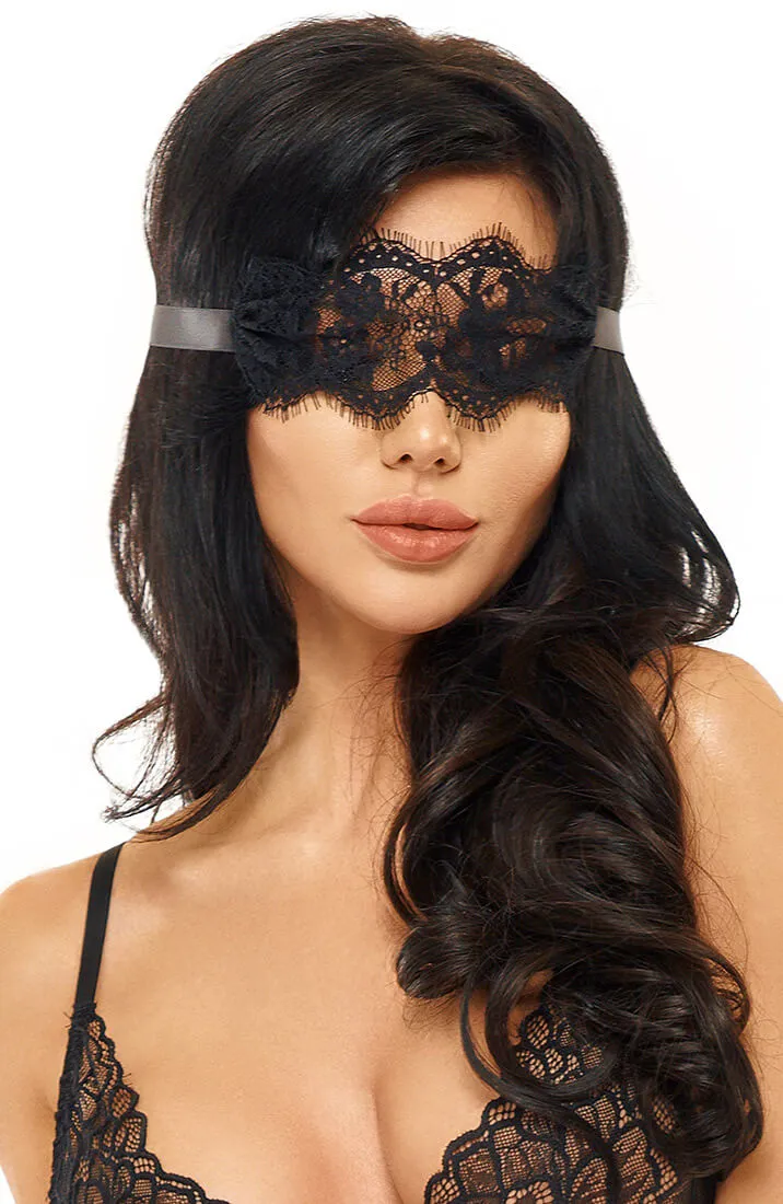Black satin chemise & blindfold - Eve